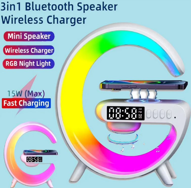Multifunction Wireless Charger Pad Stand Speaker TF RGB Night Light 15W Fast Charging Station for iPhone Samsung Xiaomi Huawei