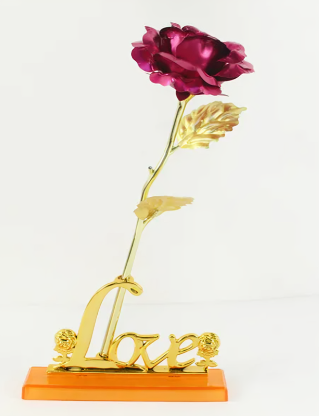 Red Galaxy Rose Eternal 24K Gold Flower Foil Plastic Artificial Roses Valentines Day Gift Beauty Golden Flowers for Wedding Decor