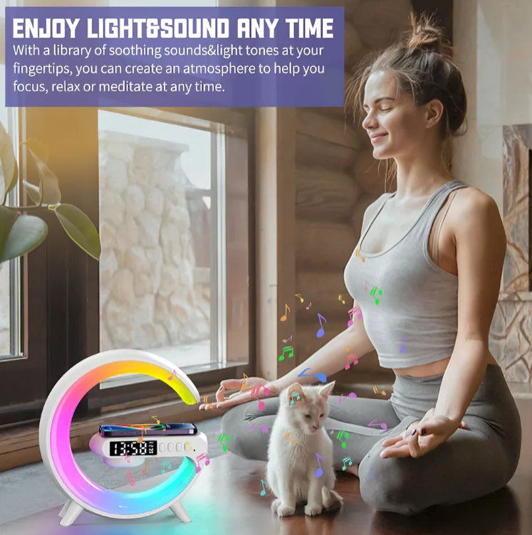 Multifunction Wireless Charger Pad Stand Speaker TF RGB Night Light 15W Fast Charging Station for iPhone Samsung Xiaomi Huawei