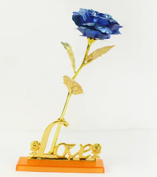Blue Galaxy Rose Eternal 24K Gold Flower Foil Plastic Artificial Roses Valentines Day Gift Beauty Golden Flowers for Wedding Decor